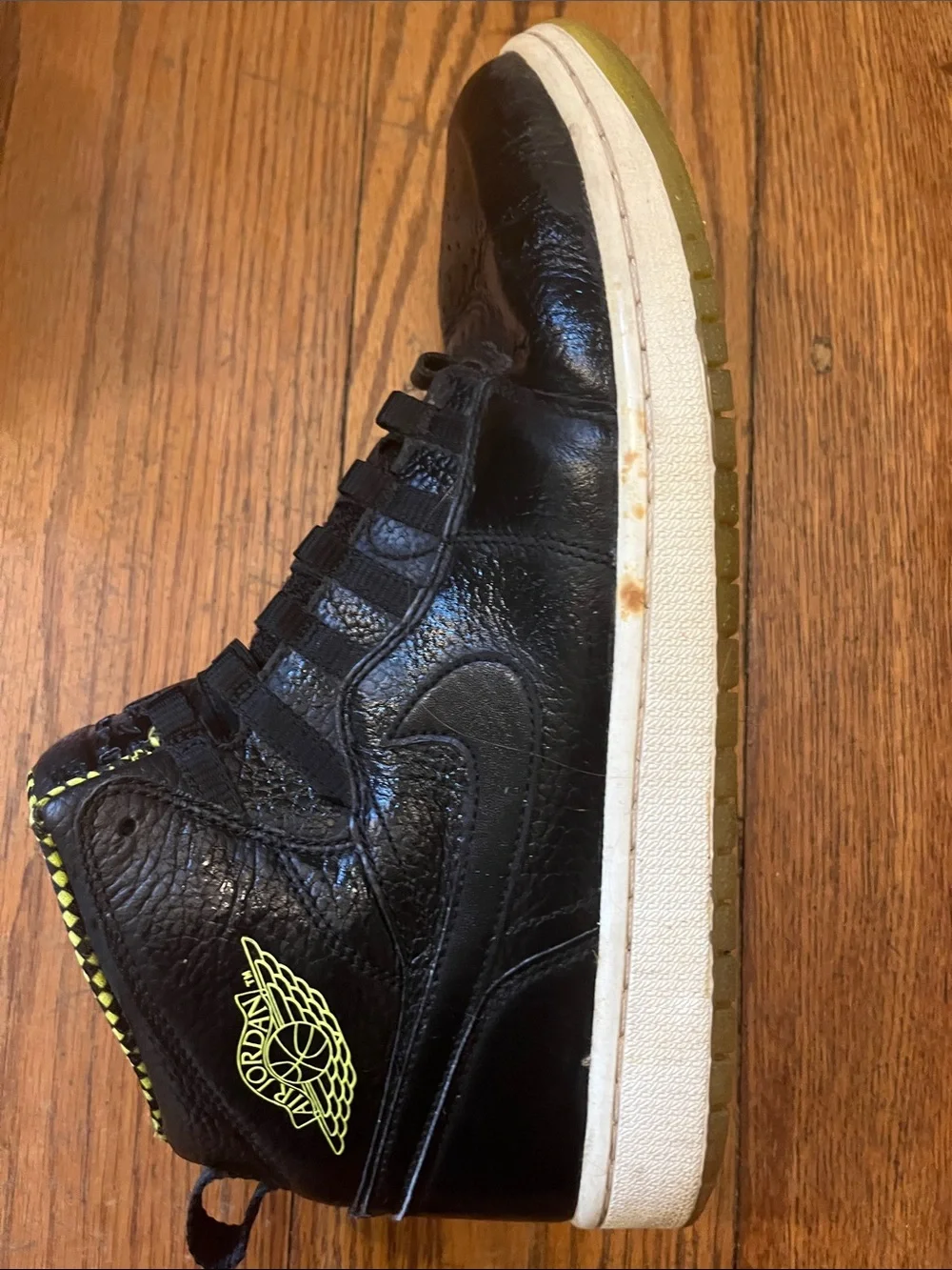 Nike Black High-Top Sneakers with Yellow Check Lining no laces